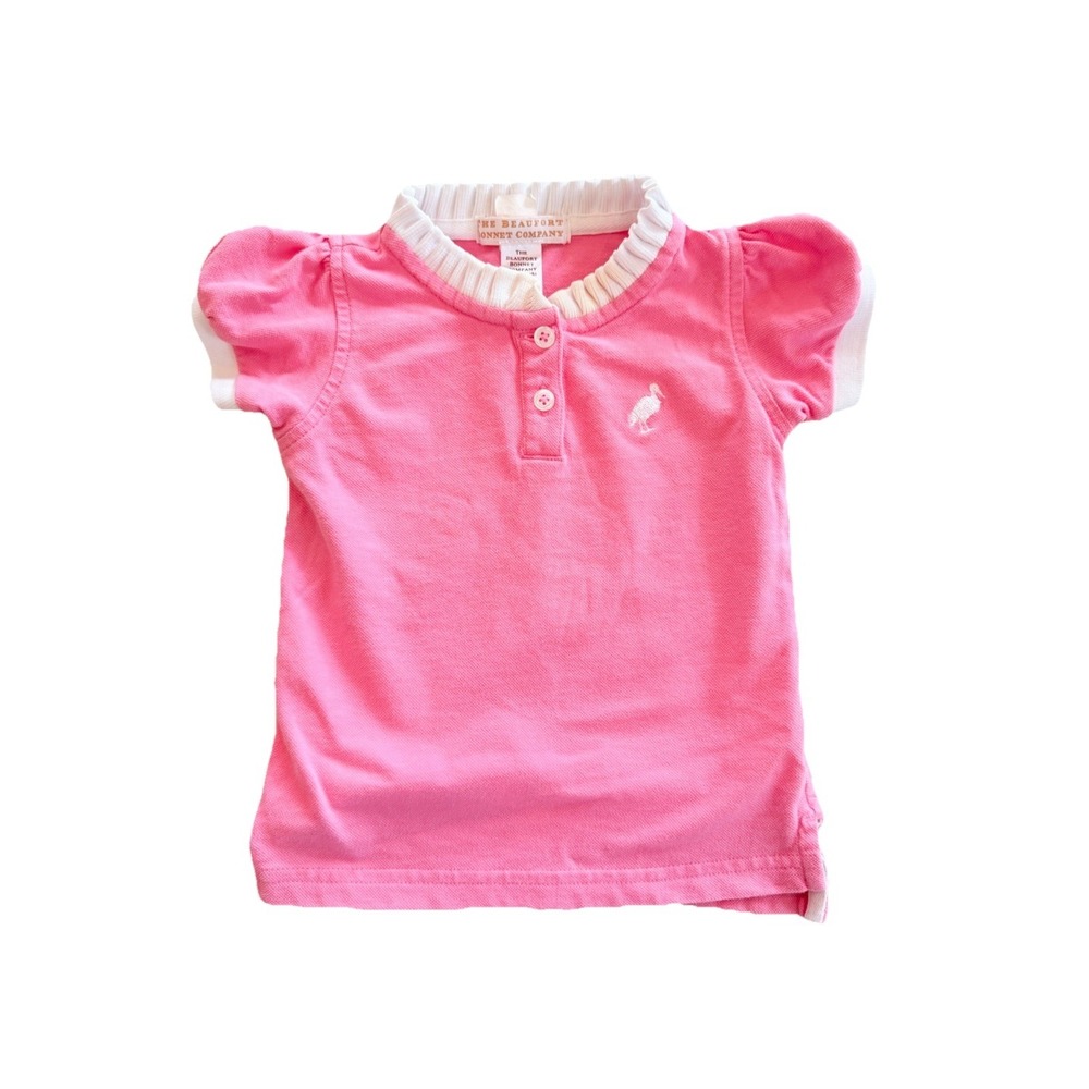 The Beaufort Bonnet Company Bubblegum Pink White Ruffle Polo Shirt Baby 18-24m